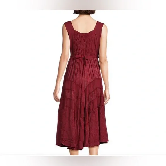 Scully Sleeveless Lace-Up Embroidered Floral Jacquard Tie Waist Midi Dress M - Picture 10 of 10